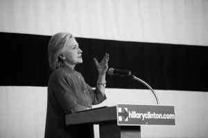 Des Moines, Iowa, USA - June 14, 2015: Democratic candidate for President Hillary Clinton speaks to a group of over 700 supporters at the Iowa State Fair Elwell Family Food center in Des Moines, Iowa on Sunday, June 14, 2015.